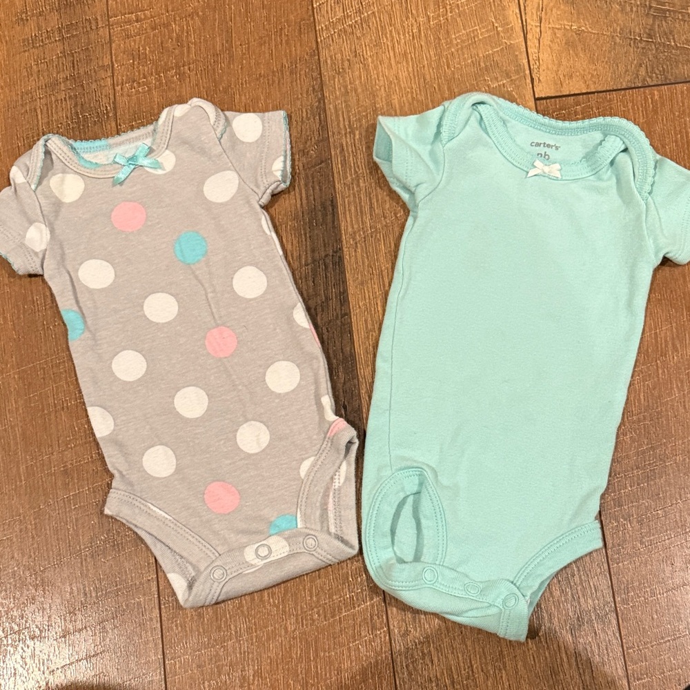 Carter's Gray and Aqua Polka Dot Bodysuit Set